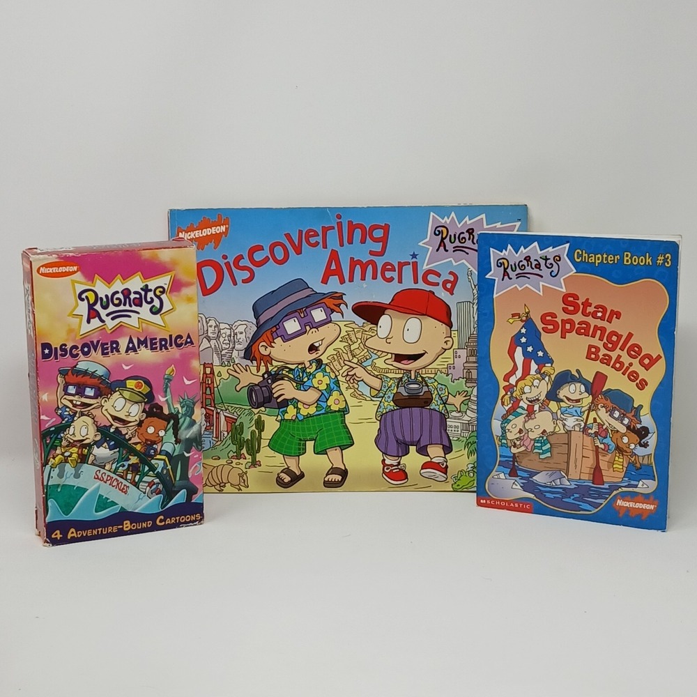 Vintage 90s Rugrats Discover America 4th Of July Lot Books VHS Movie Nickelodeon